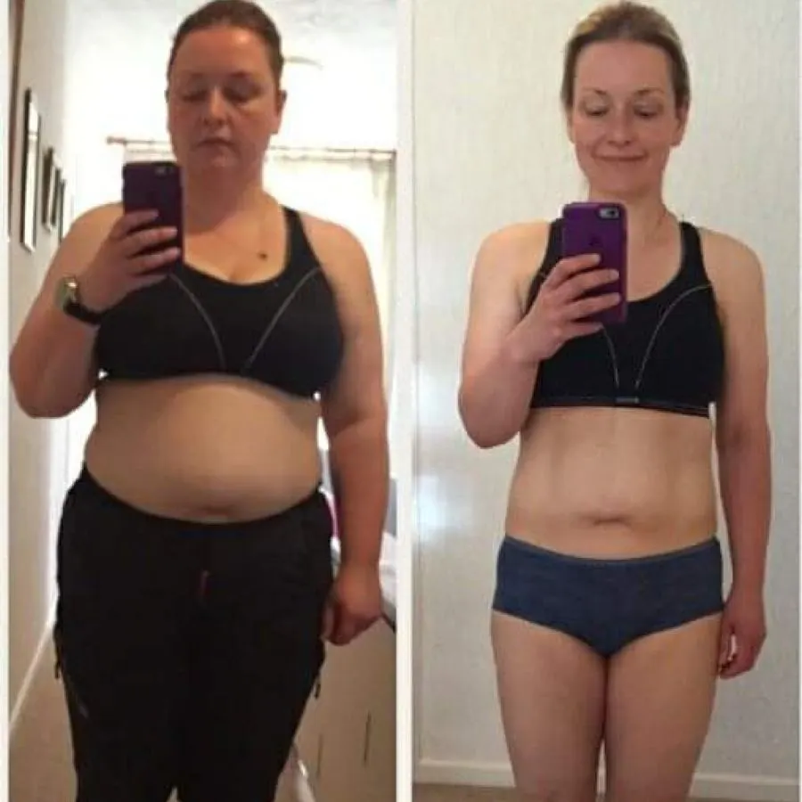 Kirsty before and after, front view